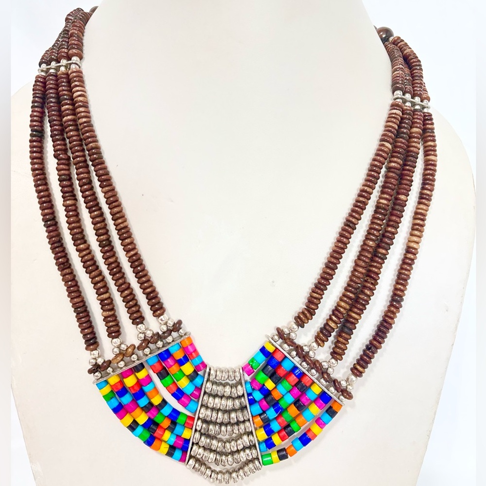 Multi strand African brown beaded necklace